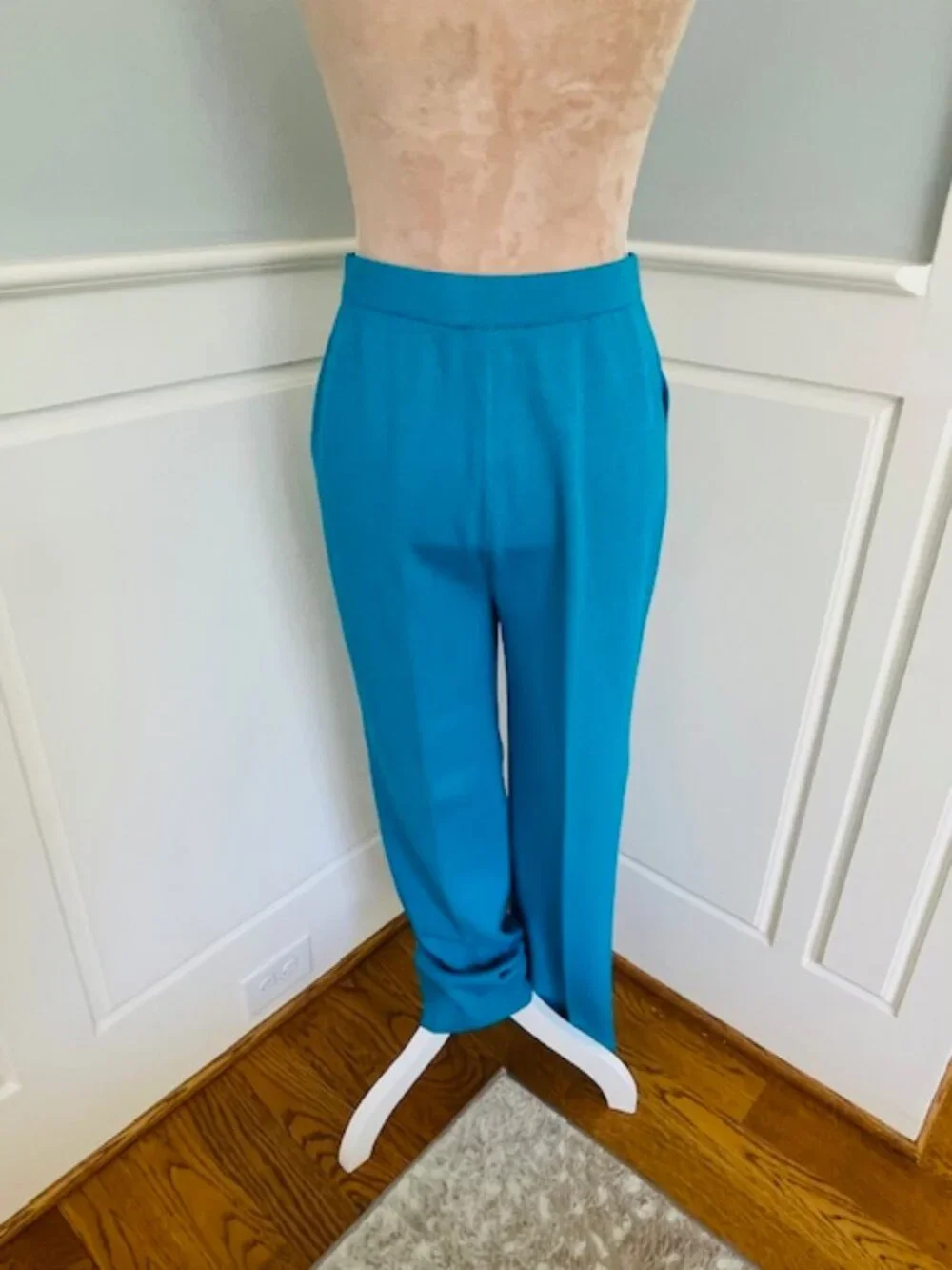 St. John Collection Santana Knit Pantsuit Teal 2 Piece Luxe Knit Wide Leg Small - Picture 9 of 12